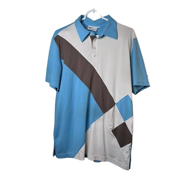 Phresh Blue,‎ White & Brown Polo, Medium, Short Sleeve, Button Collar - Picture 2 of 4